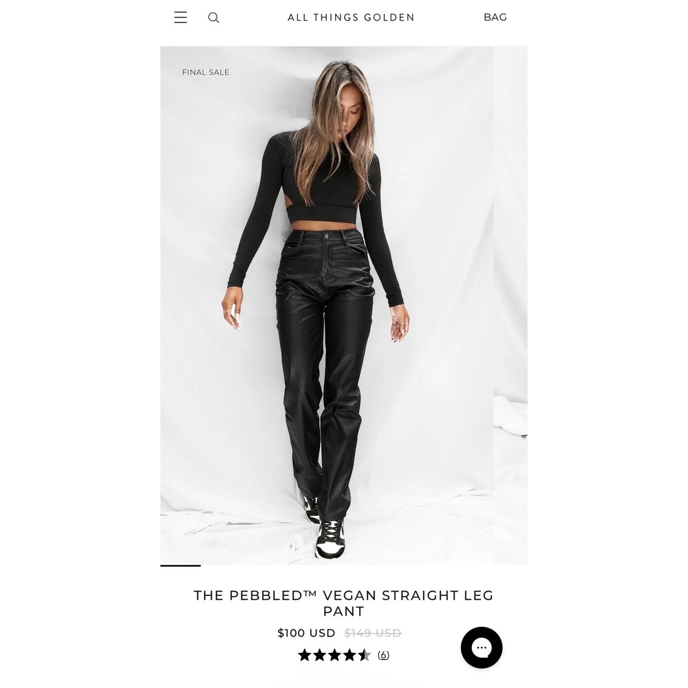 ALL THINGS GOLDEN The Pebbled Vegan Straight Leg Pants Black‎ Size S